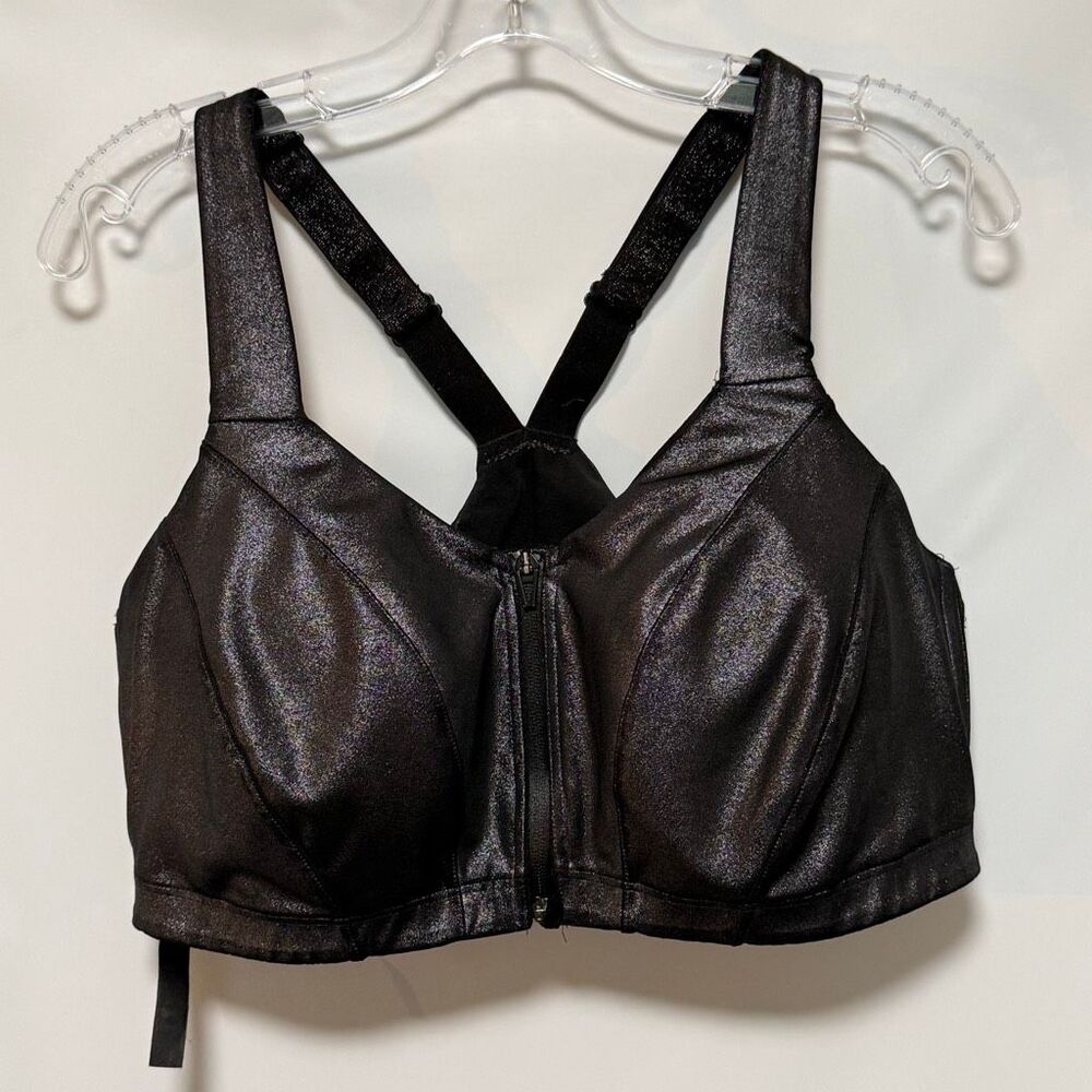 Victoria’s Secret knockout front zip sport Bra black silver shimmer size 40DD NW